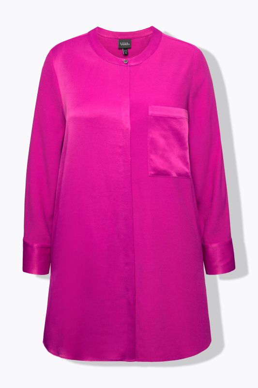 Satin Patch Button Front Tunic Blouse