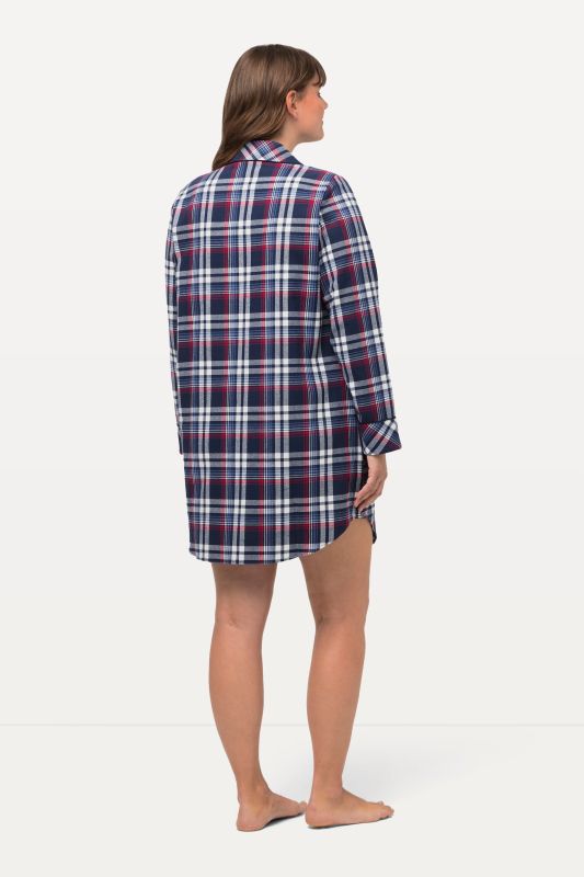 Plaid Button Front Cotton Flannel Sleep Shirt