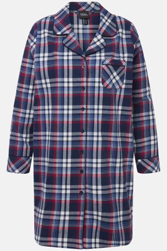 Plaid Button Front Cotton Flannel Sleep Shirt