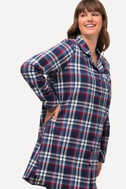 Plaid Button Front Cotton Flannel Sleep Shirt