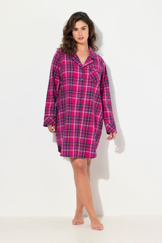 Plaid Button Front Cotton Flannel Sleep Shirt