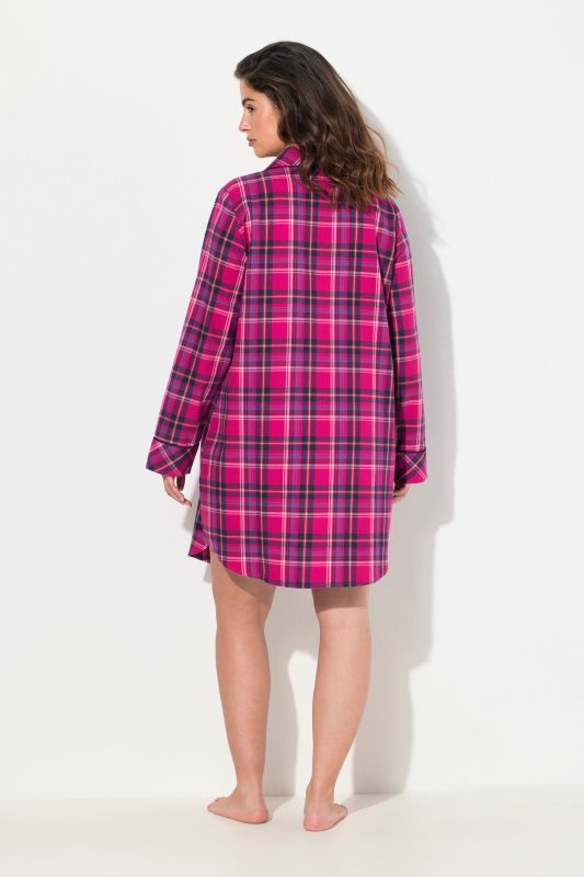 Plaid Button Front Cotton Flannel Sleep Shirt