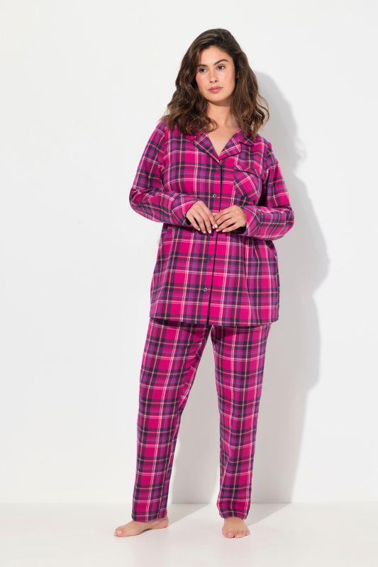 Plaid Button Front Cotton Flannel Pajama Set