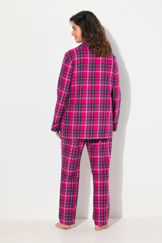 Plaid Button Front Cotton Flannel Pajama Set