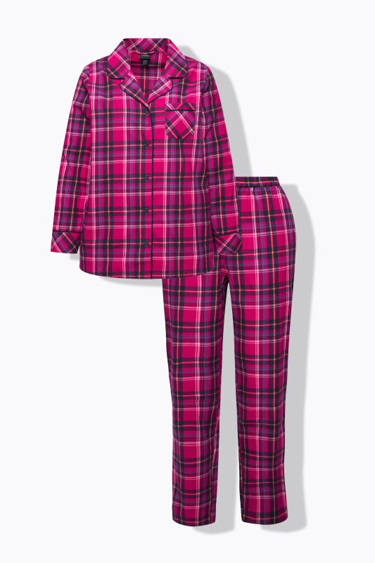 Plaid Button Front Cotton Flannel Pajama Set