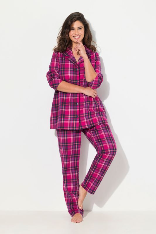 Plaid Button Front Cotton Flannel Pajama Set