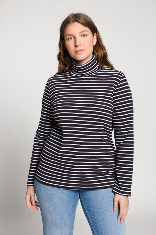 Eco Cotton Stripe Rib Knit Slim Fit Turtleneck