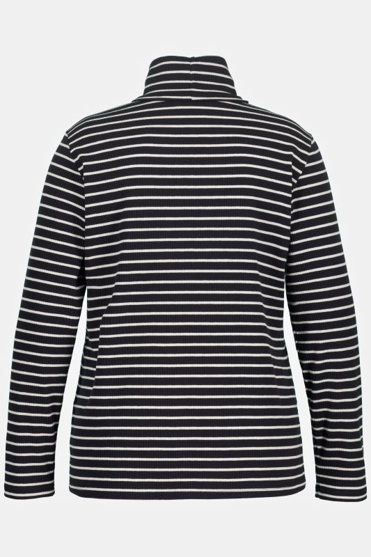 Eco Cotton Stripe Rib Knit Slim Fit Turtleneck