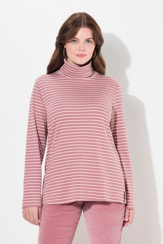 Eco Cotton Stripe Rib Knit Slim Fit Turtleneck