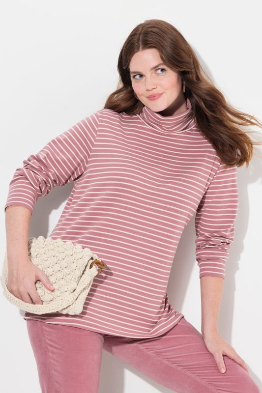 Eco Cotton Stripe Rib Knit Slim Fit Turtleneck