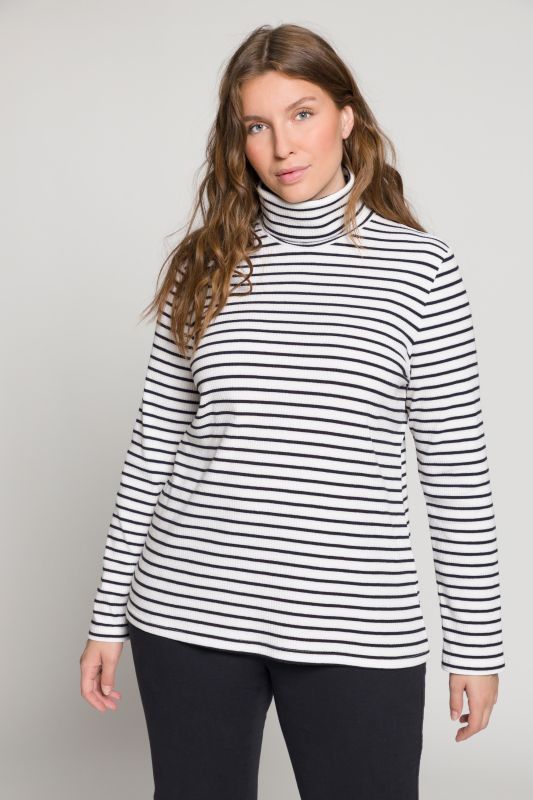 Eco Cotton Stripe Rib Knit Slim Fit Turtleneck