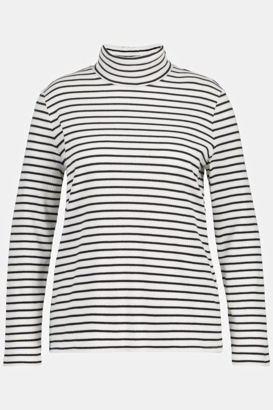 Eco Cotton Stripe Rib Knit Slim Fit Turtleneck