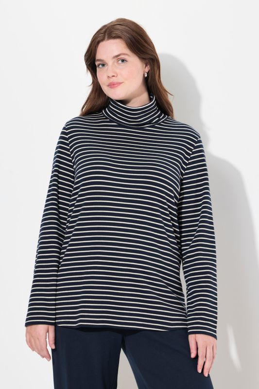 Eco Cotton Stripe Rib Knit Slim Fit Turtleneck