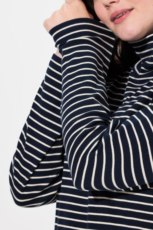 Eco Cotton Stripe Rib Knit Slim Fit Turtleneck