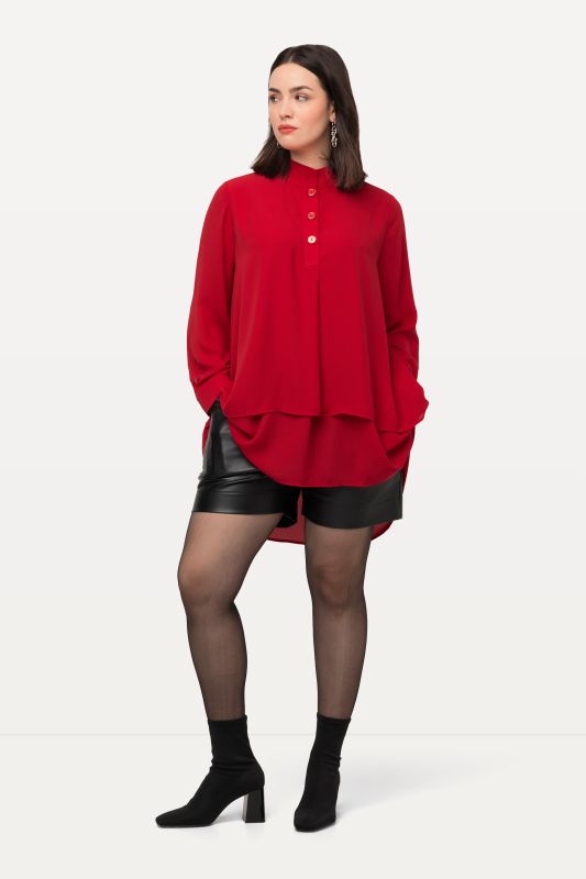 Layered Look Long Sleeve Collared Tunic Blouse