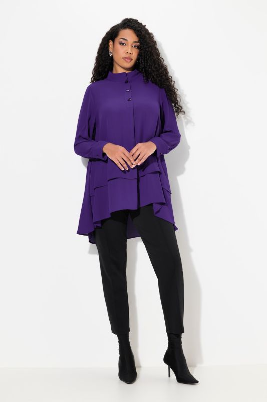 Layered Look Long Sleeve Collared Tunic Blouse