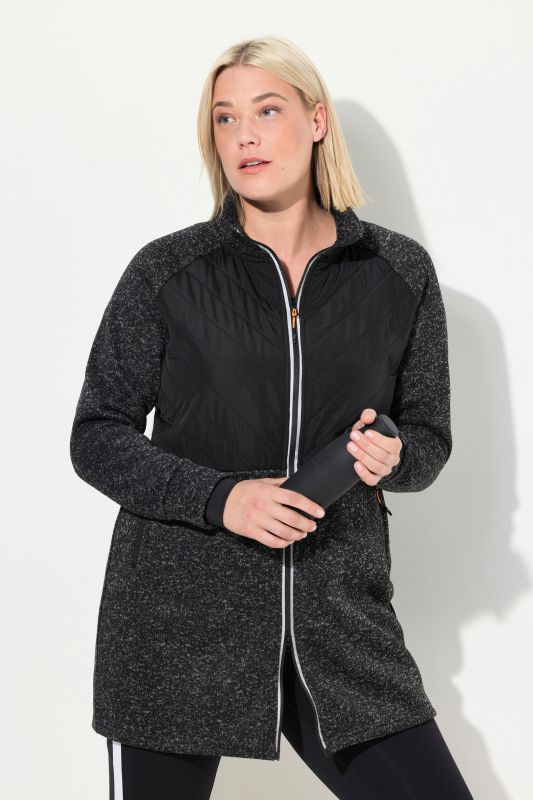 Long Mix Fabric Knit Zip Front Fleece