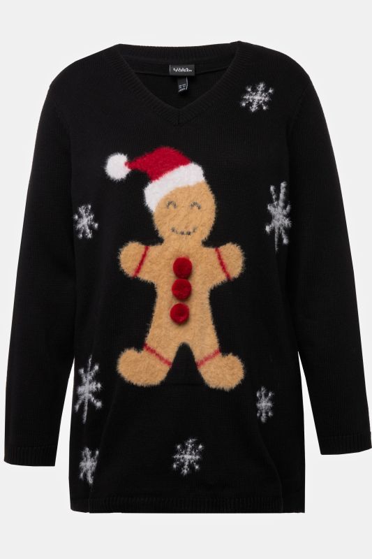 Gingerbread Man V-Neck Long Sleeve Sweater