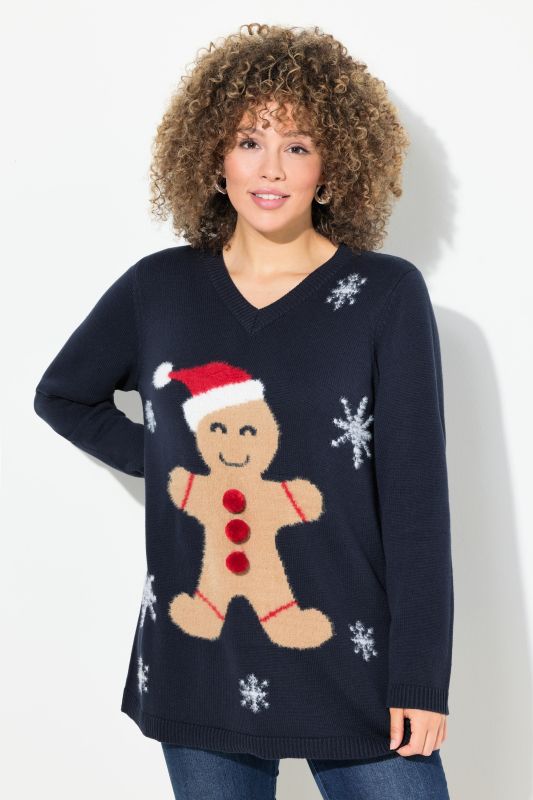 Gingerbread Man V-Neck Long Sleeve Sweater