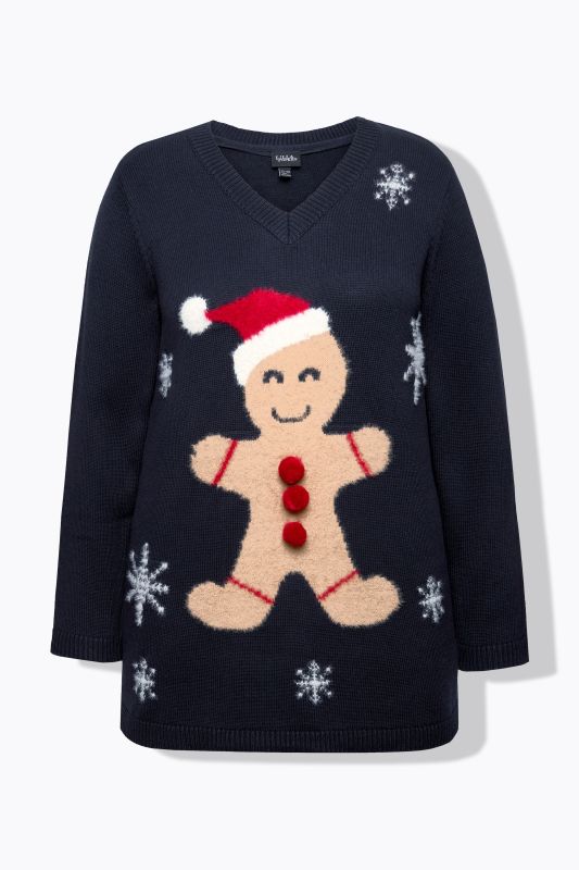 Gingerbread Man V-Neck Long Sleeve Sweater