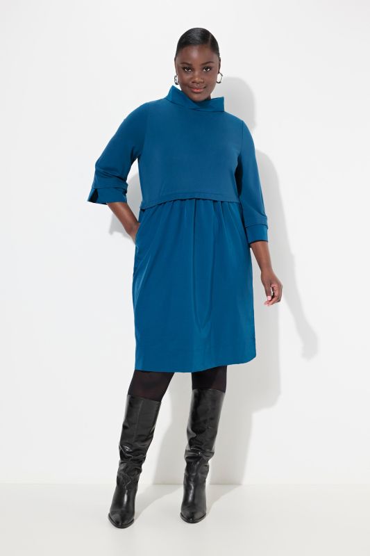 Layered Look Cowl Neck Long Sleeve Dress