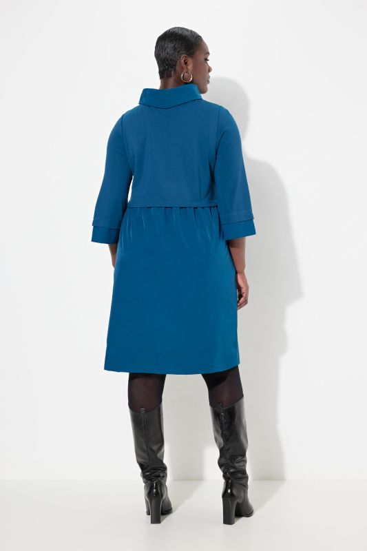 Layered Look Cowl Neck Long Sleeve Dress