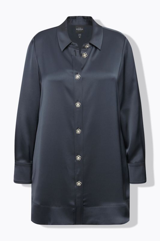 Satin Acetate Long Sleeve Button-Down Blouse