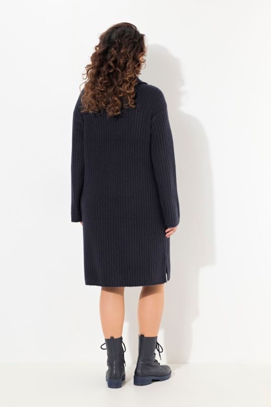 Ribbed Knit Long Sleeve Troyer Collar Dress