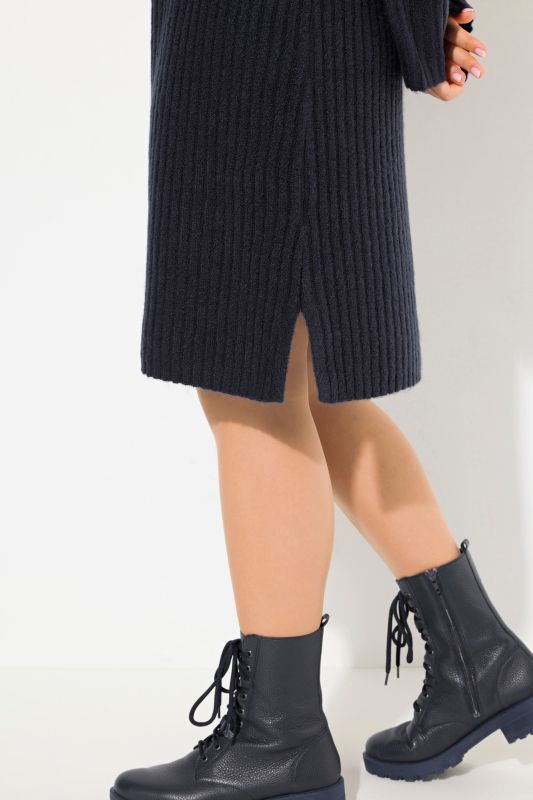 Ribbed Knit Long Sleeve Troyer Collar Dress