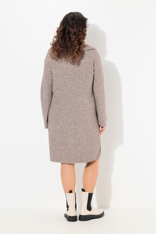 Ribbed Knit Long Sleeve Troyer Collar Dress