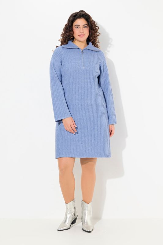 Ribbed Knit Long Sleeve Troyer Collar Dress