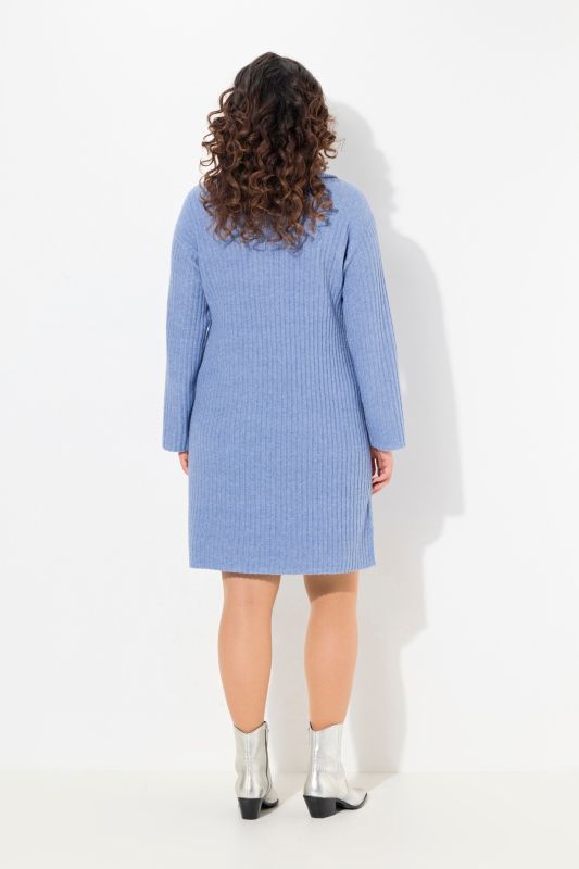 Ribbed Knit Long Sleeve Troyer Collar Dress