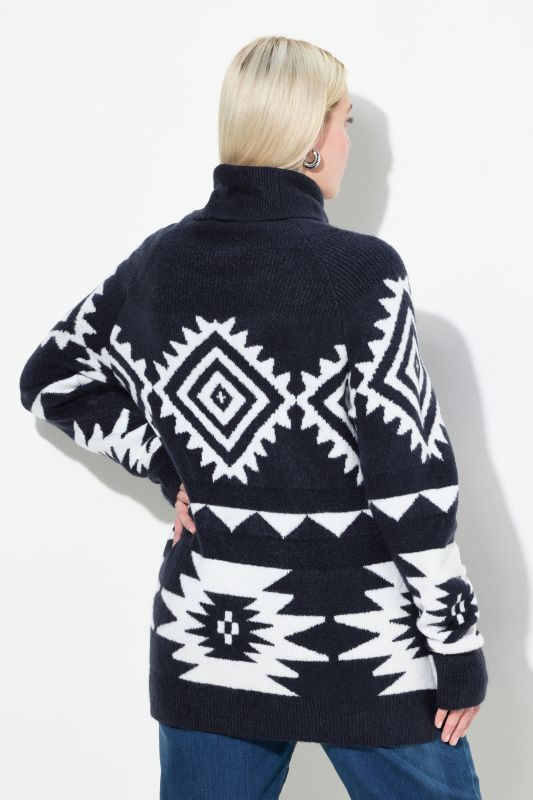 Aztec-Inspired Long Sleeve Turtleneck Sweater