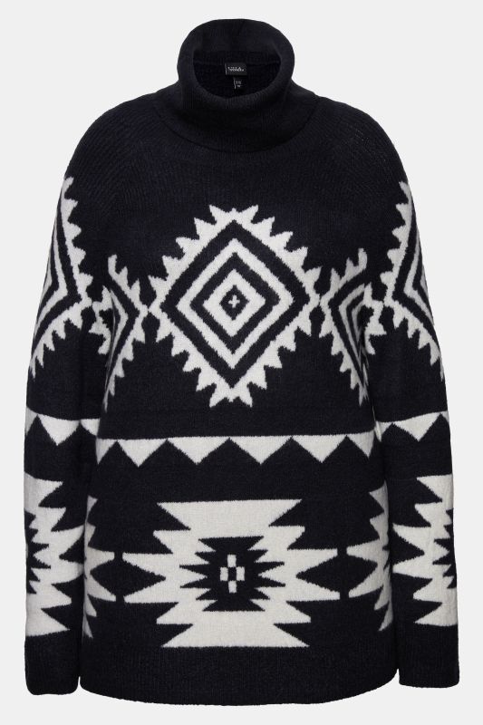 Aztec-Inspired Long Sleeve Turtleneck Sweater