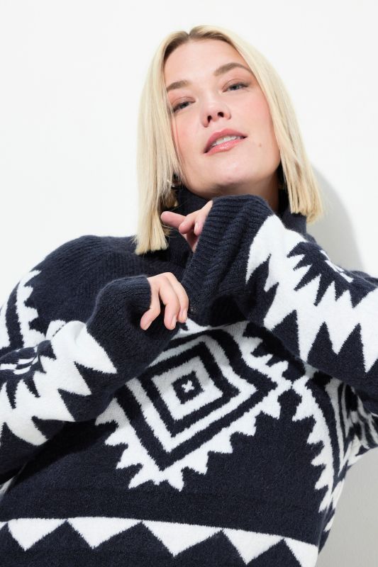 Aztec-Inspired Long Sleeve Turtleneck Sweater