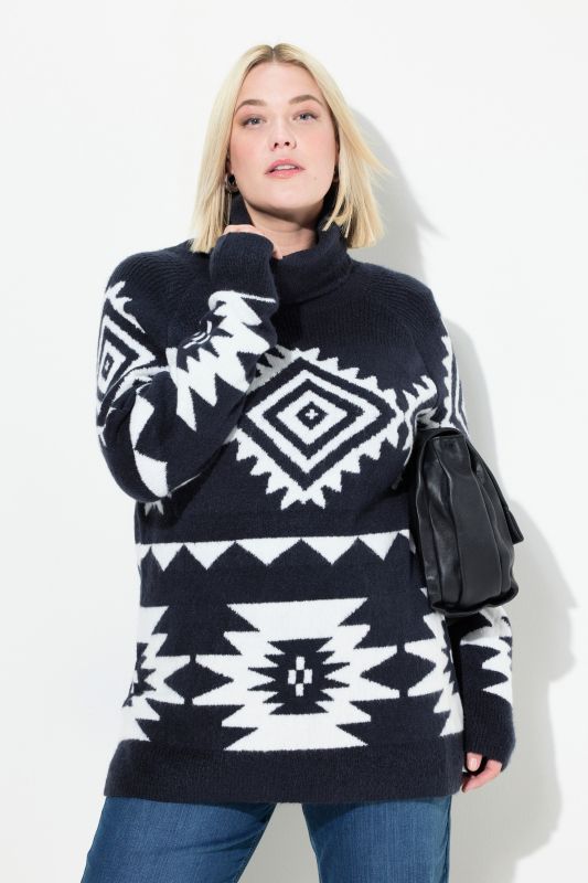 Aztec-Inspired Long Sleeve Turtleneck Sweater