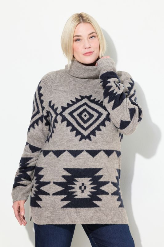 Aztec-Inspired Long Sleeve Turtleneck Sweater