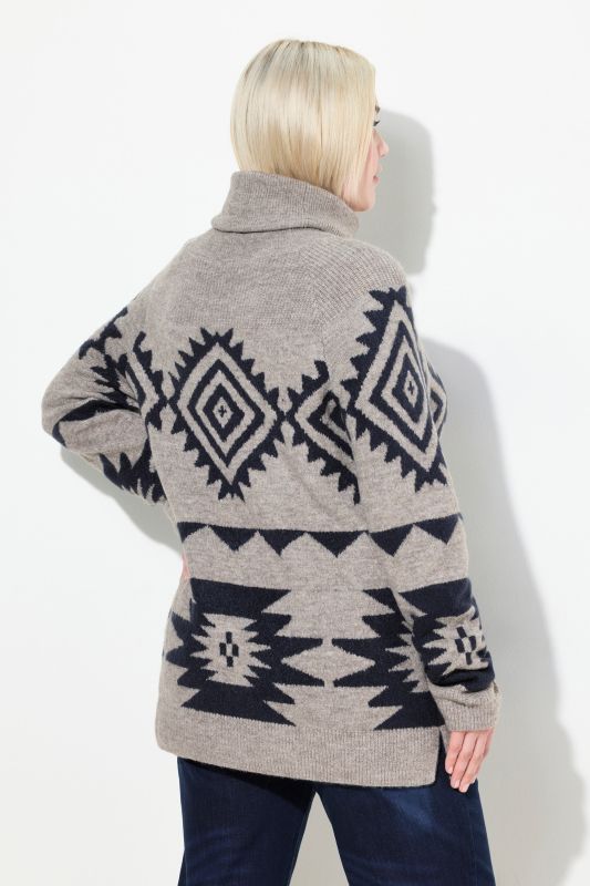 Aztec-Inspired Long Sleeve Turtleneck Sweater