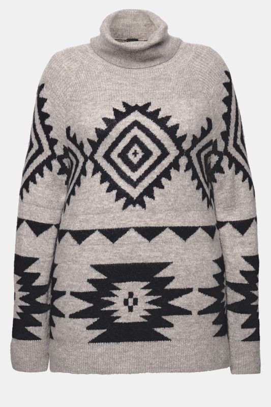 Aztec-Inspired Long Sleeve Turtleneck Sweater