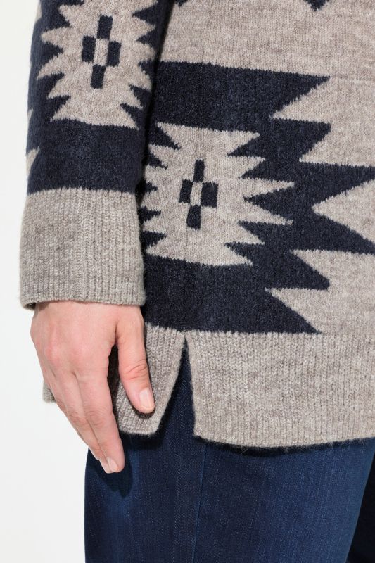 Aztec-Inspired Long Sleeve Turtleneck Sweater