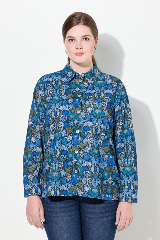 Floral Print Long Sleeve Corduroy Blouse