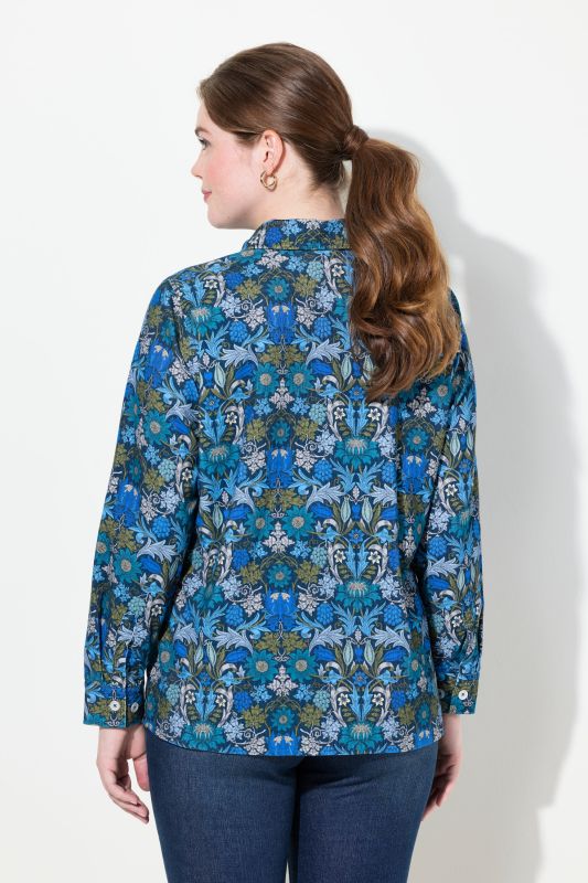 Floral Print Long Sleeve Corduroy Blouse