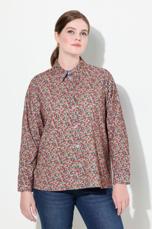 Floral Print Long Sleeve Corduroy Blouse