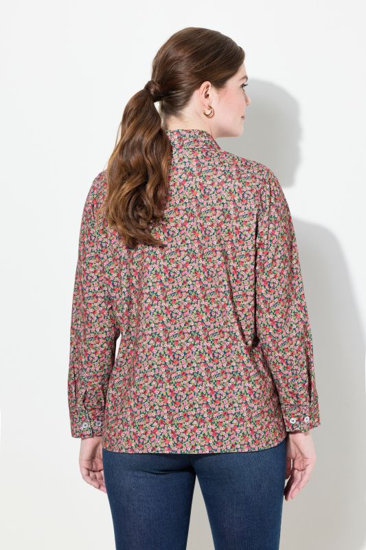 Floral Print Long Sleeve Corduroy Blouse