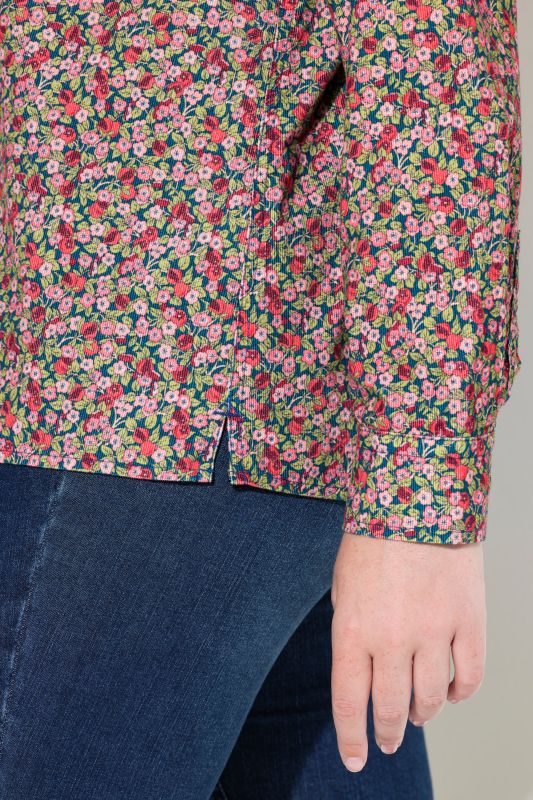 Floral Print Long Sleeve Corduroy Blouse