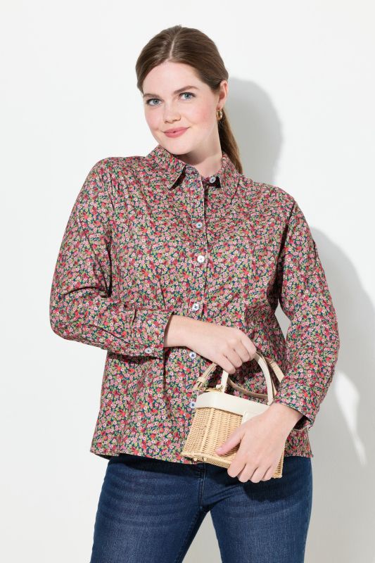 Floral Print Long Sleeve Corduroy Blouse