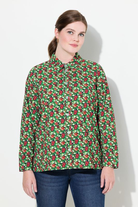 Floral Print Long Sleeve Corduroy Blouse