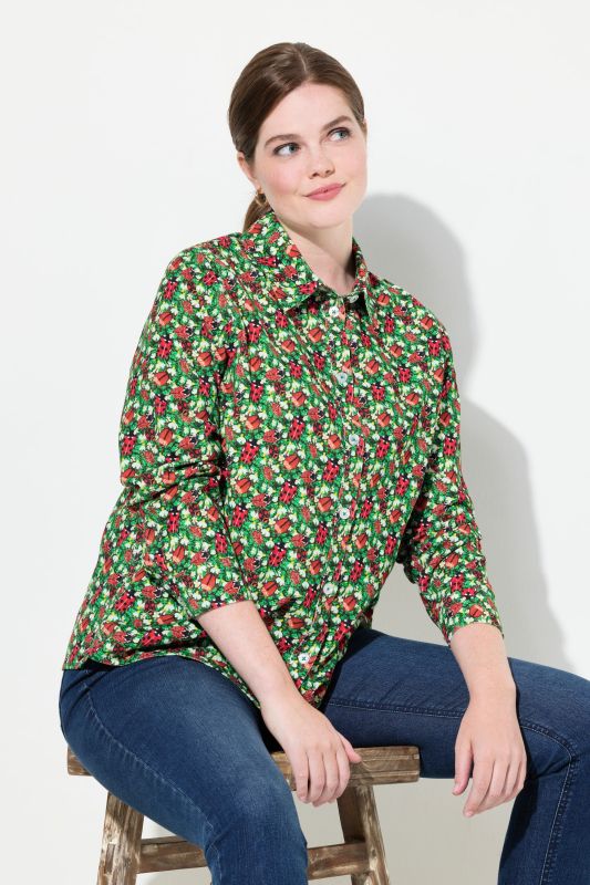 Floral Print Long Sleeve Corduroy Blouse