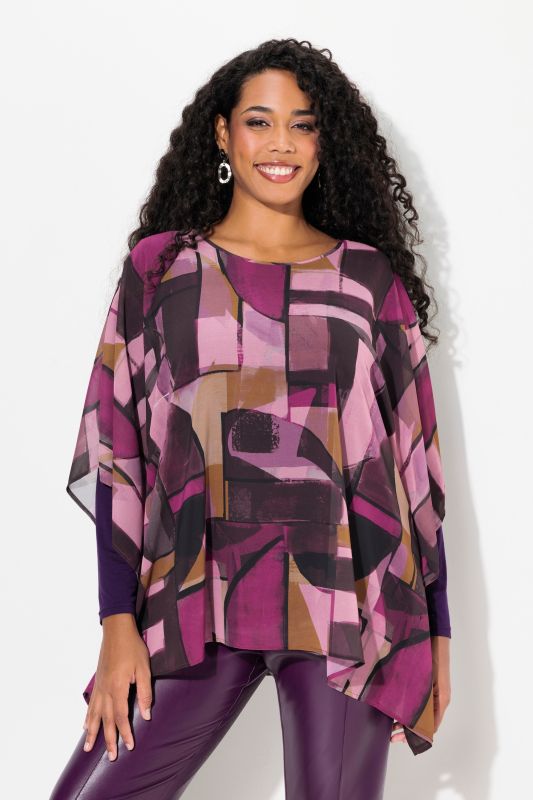 Abstract Print Layered Chiffon Blouse