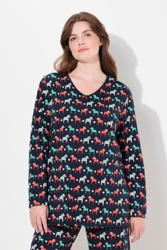 Eco Cotton Horse Print Long Sleeve Pajama Top